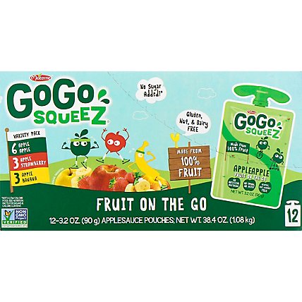 GoGo squeeZ Applesauce Variety Pack Apple Banana Strawberry - 12-3.2 Oz - Image 2