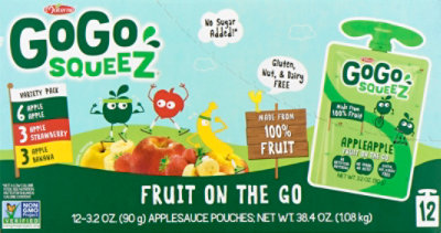 GoGo squeeZ Applesauce Variety Pack Apple Banana Strawberry - 12-3.2 Oz - Image 2