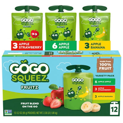 GoGo squeeZ Applesauce Variety Pack Apple Banana Strawberry - 12-3.2 Oz - Image 2