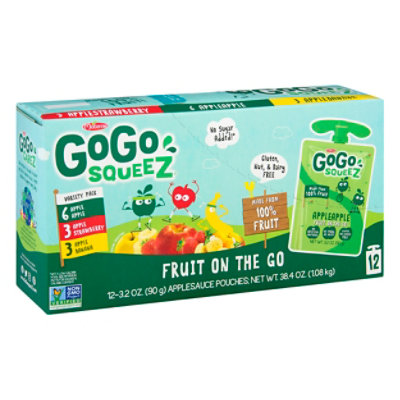 GoGo squeeZ Applesauce Variety Pack Apple Banana Strawberry - 12-3.2 Oz