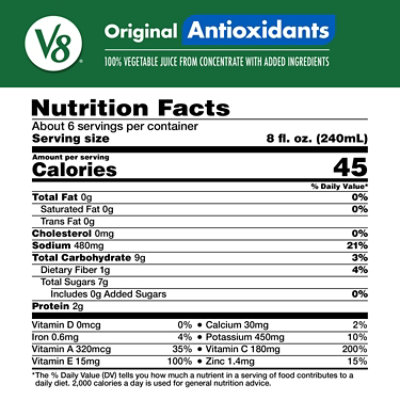 V8 Antioxidants Original 100% Vegetable Juice - 46 Fl. Oz. - Image 4