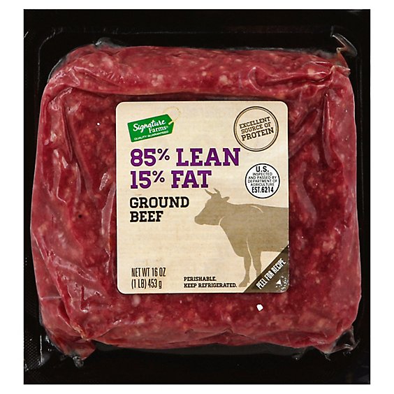 Signature Farms Beef Ground Beef Brick Pack 85% Lean 15% Fat - 16 Oz