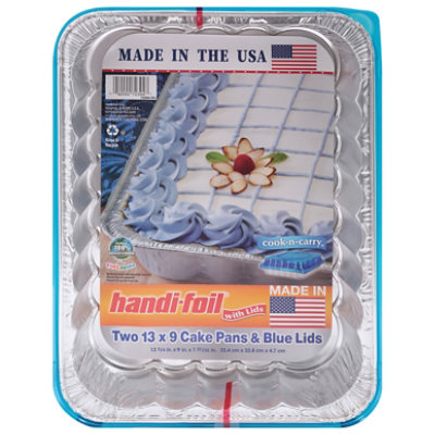 Handi-Foil Fun Colors 13x9 in Cake Pans with Red Lids