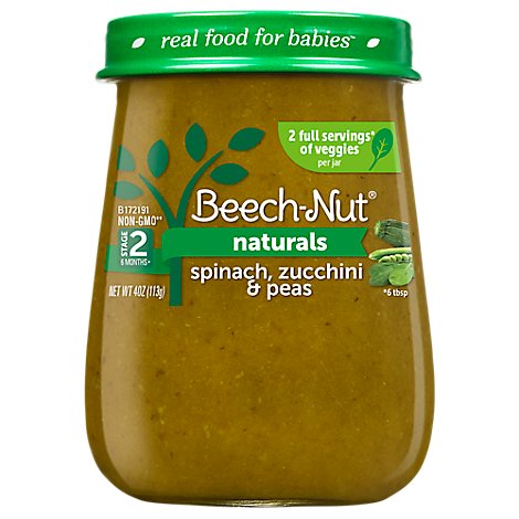 Beech-Nut Naturals Baby Food Stage 2 Spinach Zucchini & Peas - 4 Oz