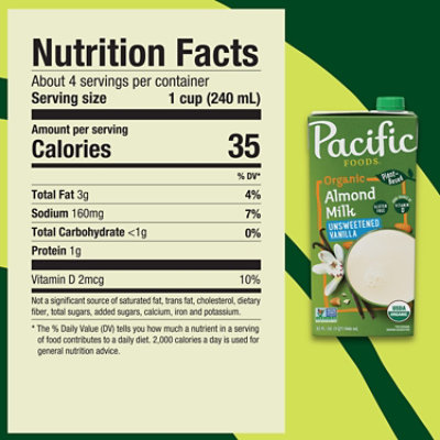 Pacific Foods Organic Unsweetened Vanilla Almond Milk - 32 Fl. Oz. - Image 4