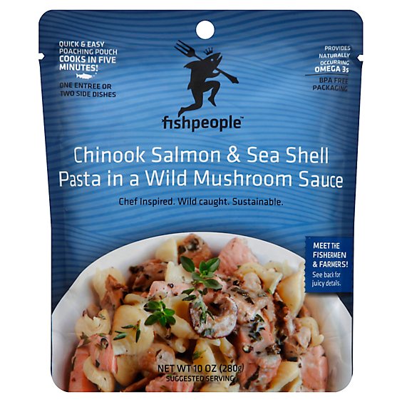 Fishpeople Salmon Chinook & Sea Shell Pasta in a Wild Mushroom Sauce Pouch - 10 Oz