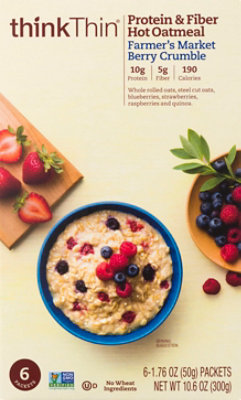 thinkTHIN Oatmeal Hot Protein & Fiber Farmers Market Berry Crumble - 6-1.76 Oz - Image 2