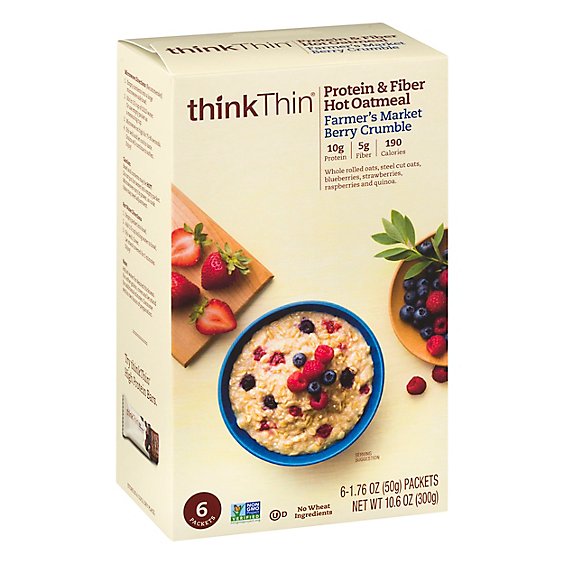 thinkTHIN Oatmeal Hot Protein & Fiber Farmers Market Berry Crumble - 6-1.76 Oz