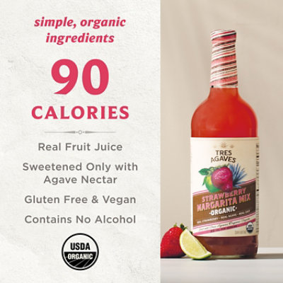 Tres Agaves Organic Strawberry Daiquiri and Margarita Mix Bottle - 1 Liter - Image 2