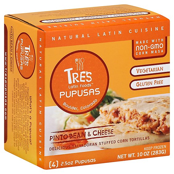 Tres Latin Foods Pinto Bean & Cheese Pupusas - 4-2.5 Oz