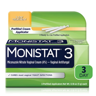 Monistat Vaginal Antifungal 3-Day Treatment Cream Simple Cure 3 Count - 0.18 Oz