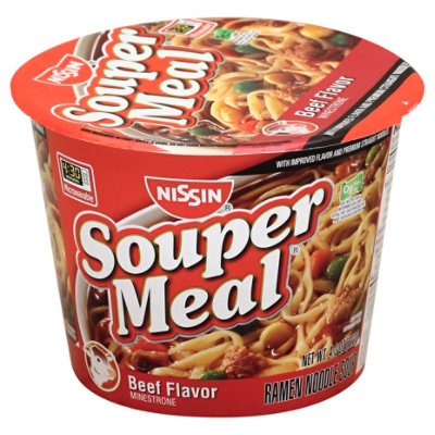 Nissin Souper Meal Ramen Noodle Soup Beef Flavor Minestrone - 4.3 Oz