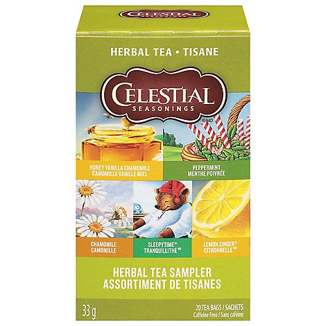 Celestial Seasonings Herbal Tea Bags Caffeine Free Sampler 5 Flavors - 18 Count