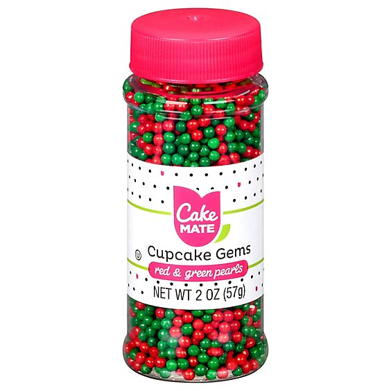 Cake Mate Cupcake Gems Red & Green Pearls - 2 Oz