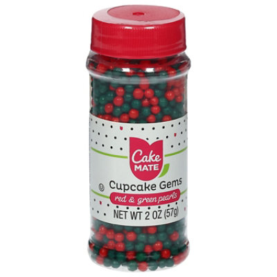 Cake Mate Cupcake Gems Red & Green Pearls - 2 Oz