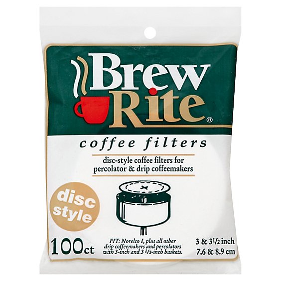 Brew Rite Coffee Filters Disc Style - 100 Count