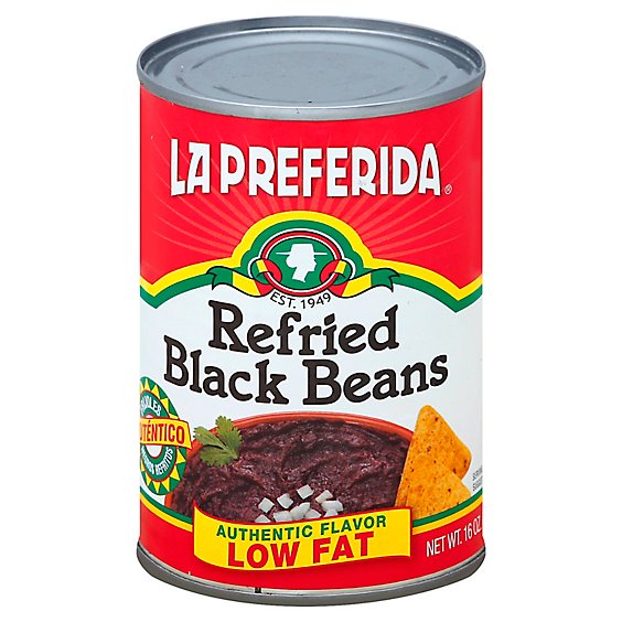 La Preferida Beans Refried Black Authentic Low Fat Can - 16 Oz