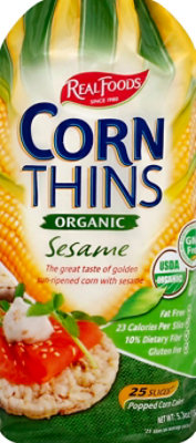 Real Foods Corn Thins Popped Corn Cakes Organic Sesame - 25 Count - Image 2