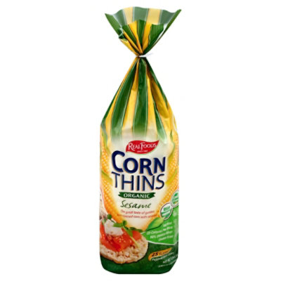 Real Foods Corn Thins Popped Corn Cakes Organic Sesame - 25 Count - Image 1