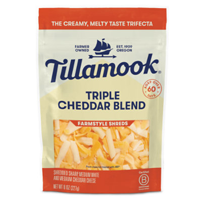 Tillamook Farmstyle Thick Cut Triple Cheddar Cheese Blend Shredded Cheese - 8 Oz