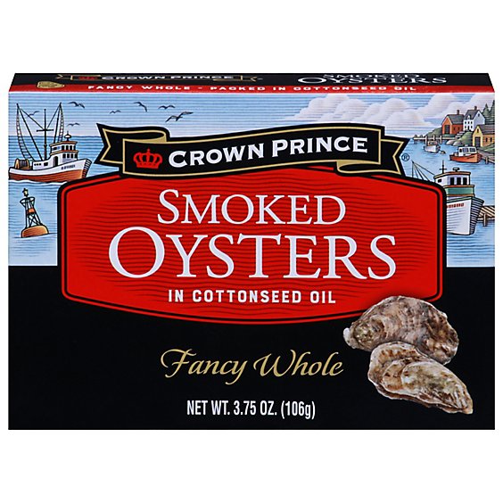 Crown Prince Oysters Smoked Fancy Whole in Cottonseed Oil - 3.75 Oz