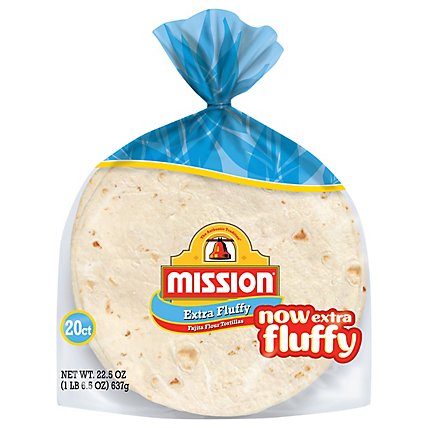 Mission Tortillas Flour Fajita Extra Fluffy Bag 20 Count - 22.5 Oz