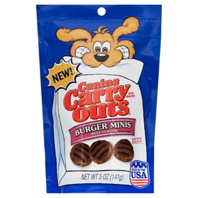 Canine Carry Outs Dog Snacks Beef Flavor Burger Minis Bag - 5 Oz