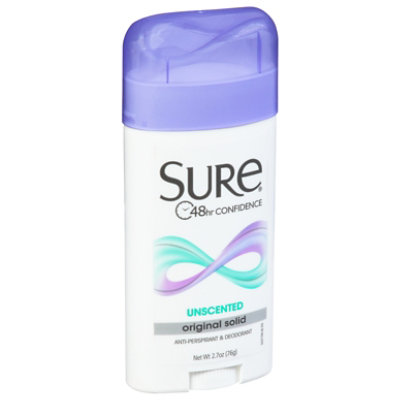 Sure Anti-perspirant & Deodorant Original Solid Unscented - 2.7 Oz