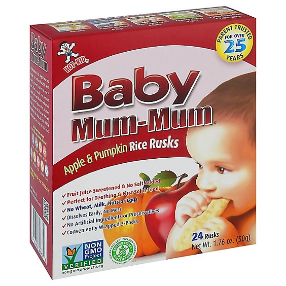 Hot Kid Baby Mum-Mum Rice Rusks Selected Superior Apple 24 Count - 1.76 Oz