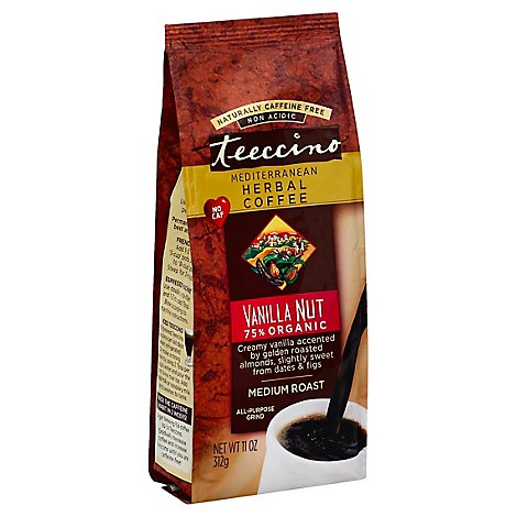 Teeccino Herbal Coffee Organic Caffeine-Free All-Purpose Grind Medium Roast Vanilla Nut - 11 Oz