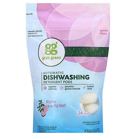 Grab Green Dishwashing Detergent Pods Automatic Thyme with Fig Leaf 24 Count - 15.2 Oz