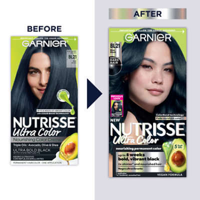 Garnier Nutrisse Ultra Color Nourishing Bold Permanent Hair Color Creme BL21 Blue Black Kit - Each - Image 2