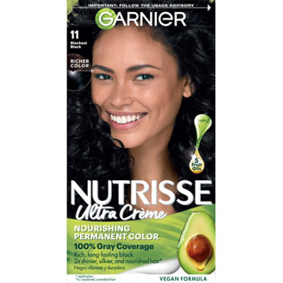 Garnier Nutrisse Nourishing Hair Color Creme with Five Oils 11 Blackest Black (Peppercorn) Kit - Each - Image 1