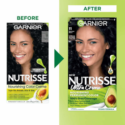 Garnier Nutrisse Nourishing Hair Color Creme with Five Oils 11 Blackest Black (Peppercorn) Kit - Each - Image 3