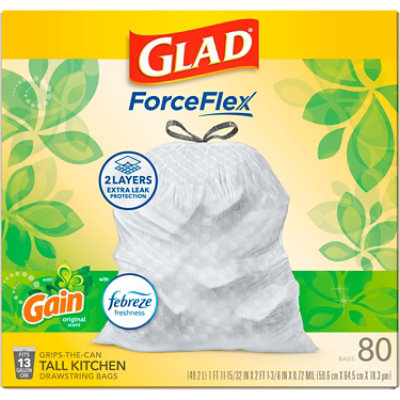 Glad Forceflex Gain Original With Febreze Tall Kitchen Drawstring Trash Bags 13 Gallon - 80 Count - Image 2
