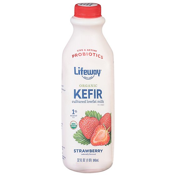Lifeway Organic Kefir Cultured Milk Lowfat Strawberry - 32 Fl. Oz.
