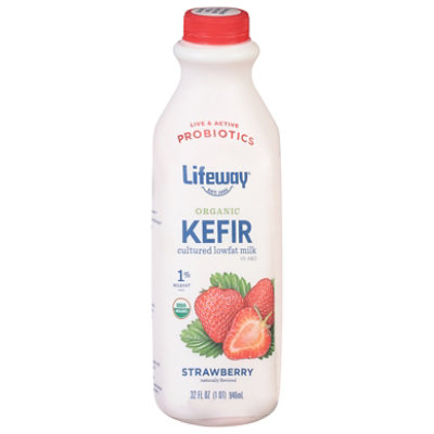 Lifeway Organic Kefir Cultured Milk Lowfat Strawberry - 32 Fl. Oz.