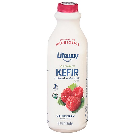Lifeway Organic Kefir Cultured Milk Lowfat Raspberry - 32 Fl. Oz.