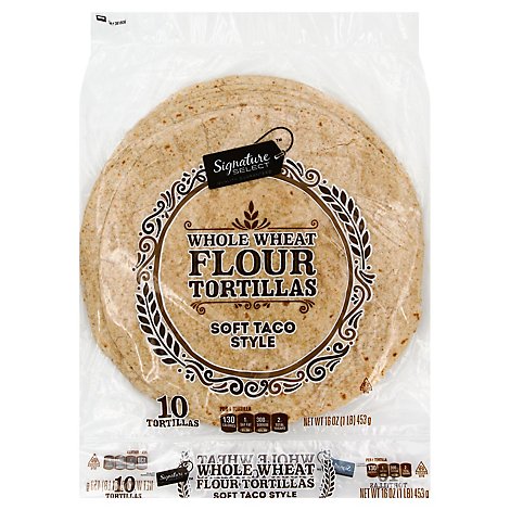 Signature SELECT Tortillas Flour Soft Taco Style Whole Wheat Bag 10 Count - 16 Oz