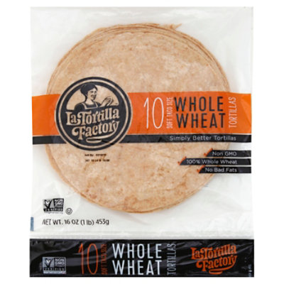 La Tortilla Factory Tortillas Whole Wheat Soft Taco Size Bag 10 Count - 16 Oz