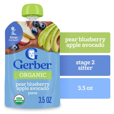 Gerber 2nd Foods Organic Pear Blueberry Apple Avocado Baby Food Pouch - 3.5 Oz