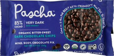 Pascha Organic Chocolate Chips Bitter Sweet Dark 85% Cacao - 8.8 Oz - Image 2