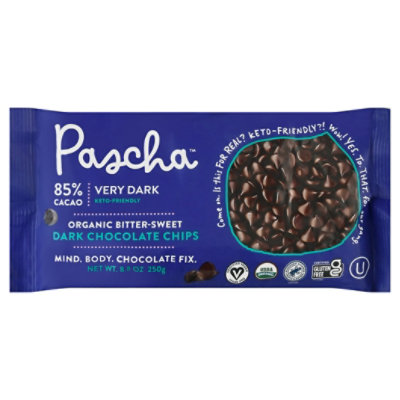 Pascha Organic Chocolate Chips Bitter Sweet Dark 85% Cacao - 8.8 Oz