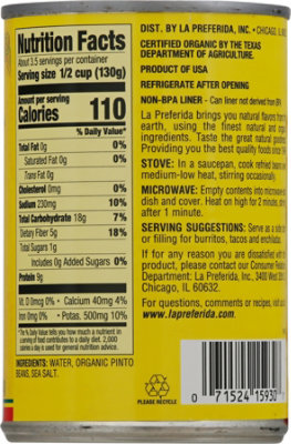 La Preferida Organic Beans Refried Authentic Can - 15 Oz - Image 6