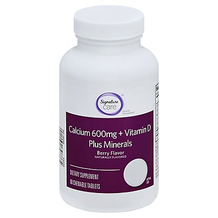 Signature Care Calcium 600mg + Vitamin D Plus Minerals Dietary Supplement Tablet - 60 Count - Image 1