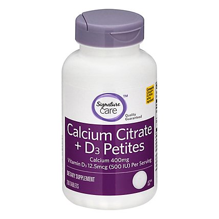 Signature Care Calcium Citrate 400mg Plus Vitamin D3 500IU Dietary Supplement Tablet - 200 Count - Image 2