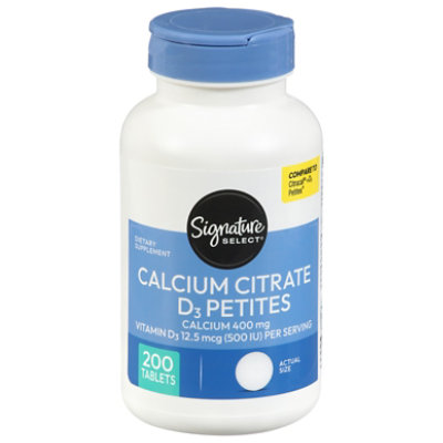 Signature Select/Care Calcium Citrate 400mg Plus Vitamin D3 500IU Dietary Supplement Tablet - 200 Count - Image 3