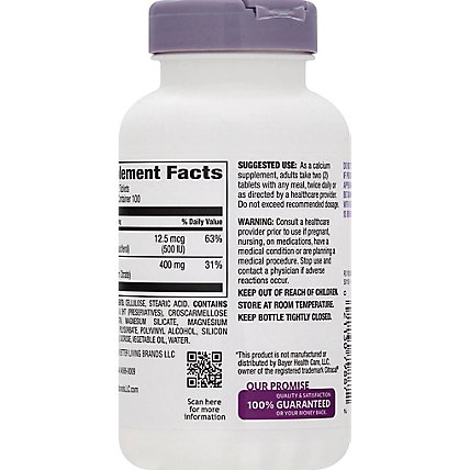 Signature Care Calcium Citrate 400mg Plus Vitamin D3 500IU Dietary Supplement Tablet - 200 Count - Image 4