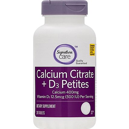 Signature Care Calcium Citrate 400mg Plus Vitamin D3 500IU Dietary Supplement Tablet - 200 Count - Image 1