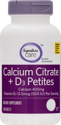 Signature Care Calcium Citrate 400mg Plus Vitamin D3 500IU Dietary Supplement Tablet - 200 Count